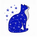 Blue Cat with White Star Pattern on White Background Illustration Artwork Royalty Free Stock Photo