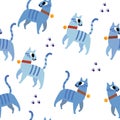 Blue cats pattern seamless Royalty Free Stock Photo