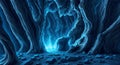 A blue cave with ice formations and rocks created with Generative AI technology