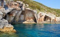 Blue caves at bright sunny day Zakinthos Greece