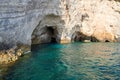 Blue caves at bright sunny day Zakinthos Greece Royalty Free Stock Photo