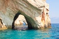 Blue caves at bright sunny day Zakinthos Greece