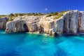 Blue caves at the cliff of Zakynthos island Royalty Free Stock Photo