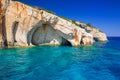 Blue caves at the cliff of Zakynthos island Royalty Free Stock Photo