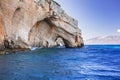 Blue caves at the cliff of Zakynthos island Royalty Free Stock Photo