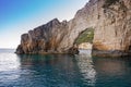 Blue caves at the cliff of Zakynthos island Royalty Free Stock Photo