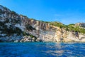 Blue caves at the cliff of Zakynthos island, Greece Royalty Free Stock Photo