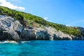 Blue caves at the cliff of Zakynthos island, Greece Royalty Free Stock Photo