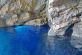 Blue Caves - Ionian Sea, Zakynthos Island, landmark attraction in Greece. Seascape Royalty Free Stock Photo