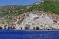 Blue Caves and Ionian Sea - Zakynthos Island, landmark attraction in Greece. Seascape Royalty Free Stock Photo