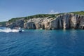 Blue Caves and Ionian Sea - Zakynthos Island, landmark attraction in Greece. Seascape Royalty Free Stock Photo