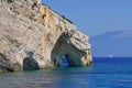 Blue Caves and Ionian Sea - Zakynthos Island, landmark attraction in Greece. Seascape Royalty Free Stock Photo