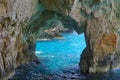 Blue Caves - Zakynthos Island, landmark attraction in Greece. Ionian Sea. Seascape Royalty Free Stock Photo