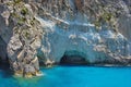 Blue Caves - Zakynthos Island, landmark attraction in Greece. Ionian Sea. Seascape Royalty Free Stock Photo