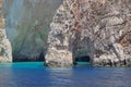 Blue Caves and Ionian Sea - Zakynthos Island, landmark attraction in Greece. Seascape Royalty Free Stock Photo