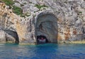 Blue Caves and Ionian Sea - Zakynthos Island, landmark attraction in Greece. Seascape Royalty Free Stock Photo