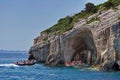 Blue Caves and Ionian Sea - Zakynthos Island, landmark attraction in Greece. Seascape Royalty Free Stock Photo