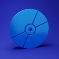 Blue CD or DVD disk icon isolated on blue background. Compact disc sign. Minimalism concept. 3D render illustration Royalty Free Stock Photo