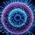 Blue cell of a dangerous virus under a microscope, 3D. Micro world. Close up Royalty Free Stock Photo