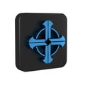 Blue Celtic cross icon isolated on transparent background. Happy Saint Patricks day. Black square button. Royalty Free Stock Photo