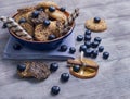 Blue ceramic bowl with cookies Royalty Free Stock Photo