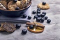 Blue ceramic bowl with cookies Royalty Free Stock Photo