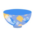 Blue ceramic bowl with yellow floral pattern, simple Scandinavian style design. Kitchenware, home decor vector Royalty Free Stock Photo