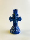Blue ceramic candlestick on a white background Royalty Free Stock Photo