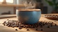 Blue Ceramic Coffee Cup on Roasted Beans Royalty Free Stock Photo