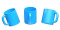 Blue ceramic cups or empty mugs for coffee, drink or tea on White Background