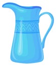 Blue ceramic jug icon. Cartoon clay pitcher