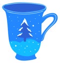 Blue ceramic mug. Cozy home hand drawn cup Royalty Free Stock Photo