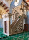 Blue ceramic tiles, Engraved Mihrab niche and decorated marble Minbar Platform, Mosque of Aqsunqur Blue Mosque, Cairo, Egypt