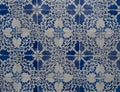 Blue ceramic tiles from facade of old houses in Lisbon Portugal. Portuguese traditional Azulejos decorative artistic Royalty Free Stock Photo