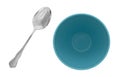 Blue cereal bowl with a spoon on a white background Royalty Free Stock Photo