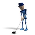 Blue cg character playing golf Royalty Free Stock Photo