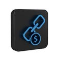 Blue Chain link and coin icon isolated on transparent background. Link single. Hyperlink chain symbol. Black square