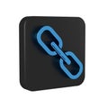 Blue Chain link icon isolated on transparent background. Link single. Black square button.