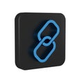 Blue Chain link icon isolated on transparent background. Link single. Black square button.