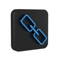 Blue Chain link icon isolated on transparent background. Link single. Hyperlink chain symbol. Black square button.