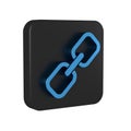 Blue Chain link icon isolated on transparent background. Link single. Hyperlink chain symbol. Black square button.
