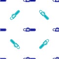 Blue Chainsaw icon isolated seamless pattern on white background. Vector