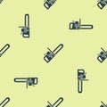 Blue Chainsaw icon isolated seamless pattern on yellow background. Vector Illustration Royalty Free Stock Photo