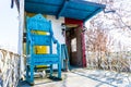 Blue chair on caravan porch