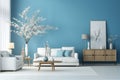 blue chair home modern room sofa wall design interior furniture apartment. Generative AI. Royalty Free Stock Photo