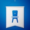 Blue Chair icon isolated on blue background. White pennant template. Vector