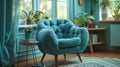 Blue Chair in Living Room Next to Window Royalty Free Stock Photo