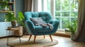 Blue Chair in Living Room Next to Window Royalty Free Stock Photo