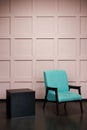 Blue Chair Over Pink Wall In The Hipster Interior Modern Room.
