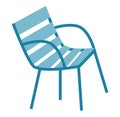 Blue chair for sitting outside. Cute piece of furniture for having rest. French symbol icon isolated on white background. Vector